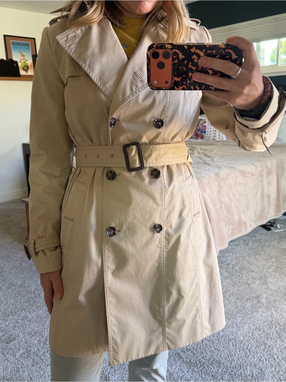 Classic Banana Republic Beige Trench Coat Women's Double-Breasted Belted Jacket